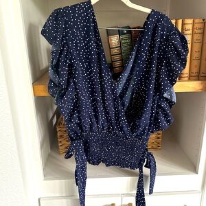 Navy Polka Dot Wrap Top plus size crop top